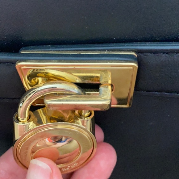 Michael Kors Genuine Black Leather Lock Tote - Picture 5 of 6